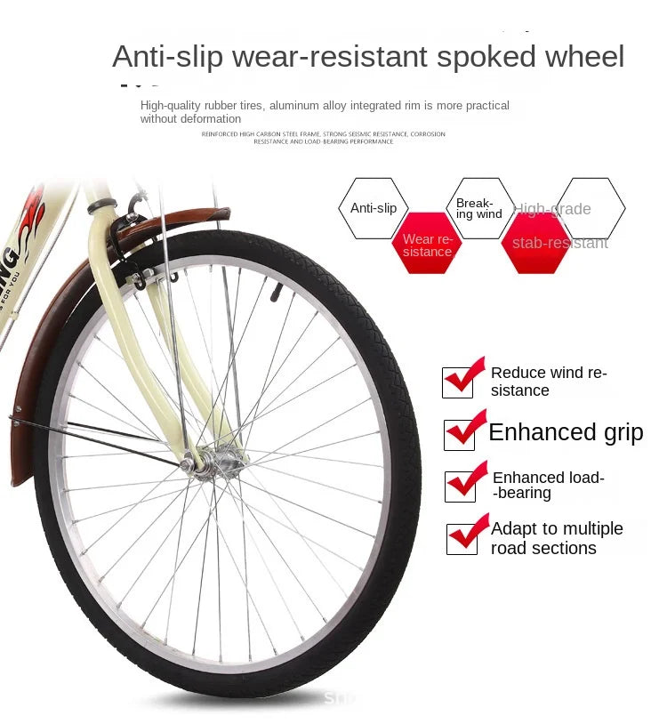 Women's Bicycle Women's 24 Inch Lightweight Commuting Bike Men's Ordinary Adult Student City Lady Commuter Bike Pedal Bike