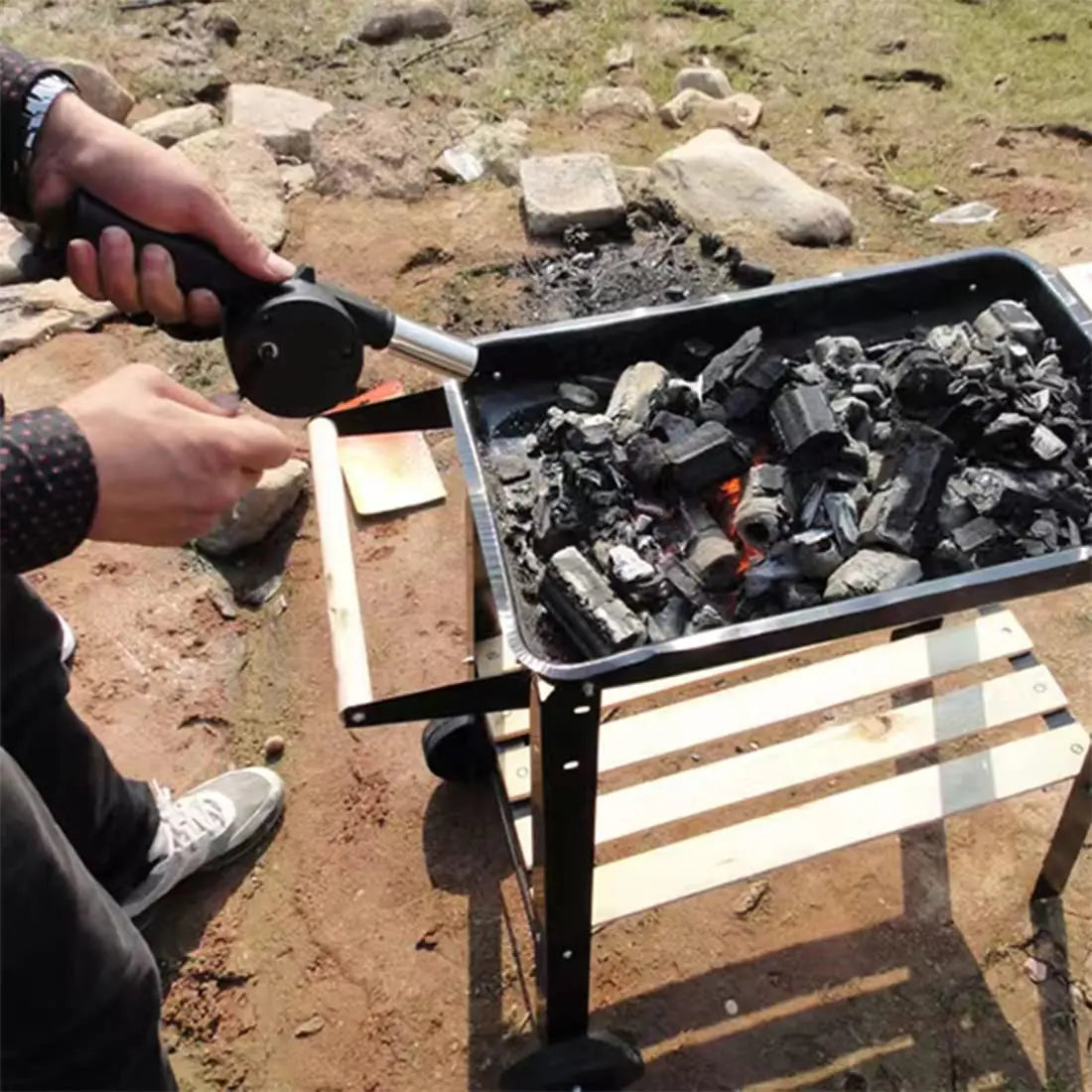 Portable Barbecue Fan BBQ Tools Fire Bellows Tools BBQ Accessories Hand-cranked Air Blower Picnic Camping Accessories