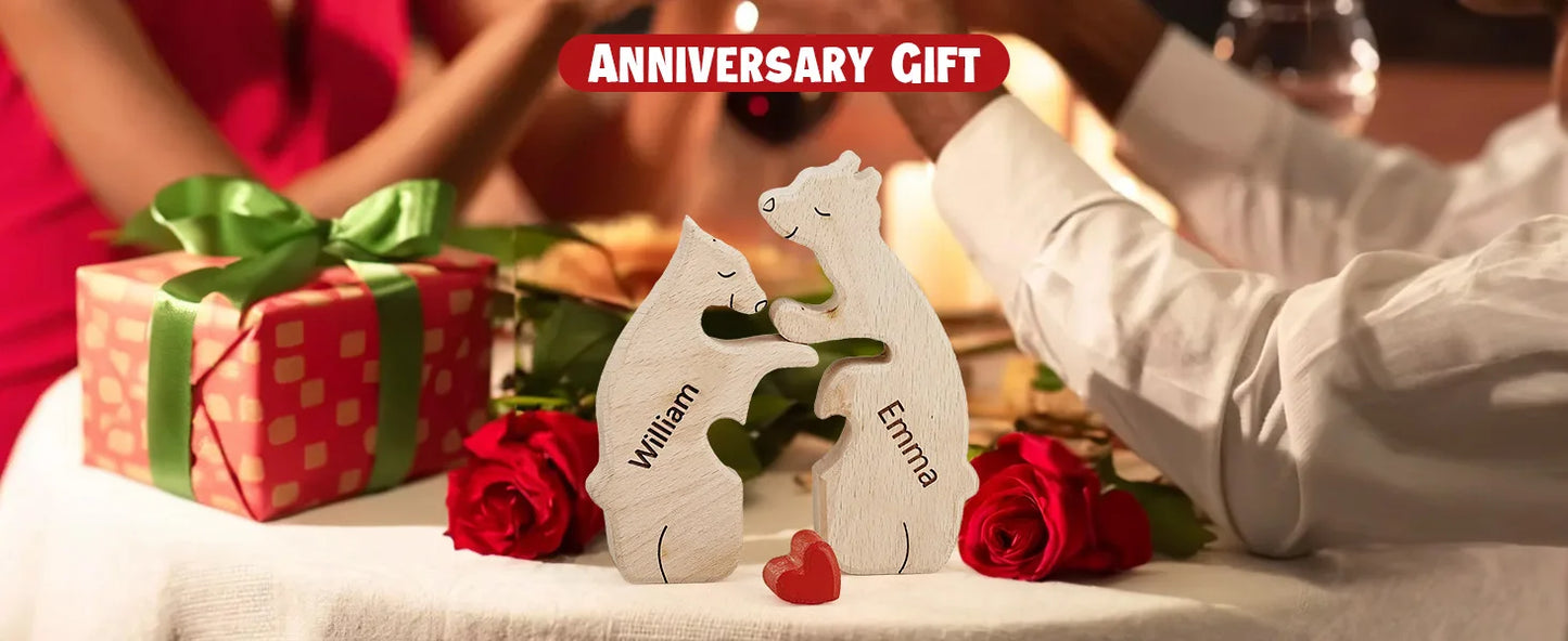 Personalized Wooden Couple Bears Puzzle With Name Custom Valentine's Day Gift For Couple Birthday House Warming Gifts Home Decor