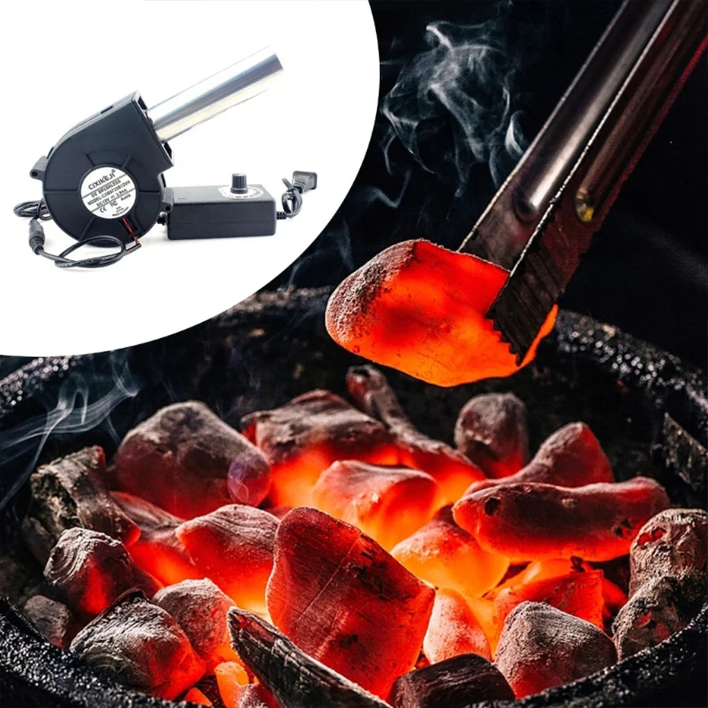 220V BBQ Fan Small Blast Engine with Air Collecting Adjustable Speed Cooking Tool Handheld Barbecue Blower Camping