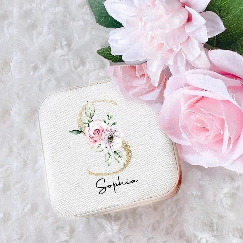 Personalized Jewelry Boxes Travel Jewelry Case Custom Initial with Name Birthday / Holiday Bridesmaid Mother's Day Gifts for Her