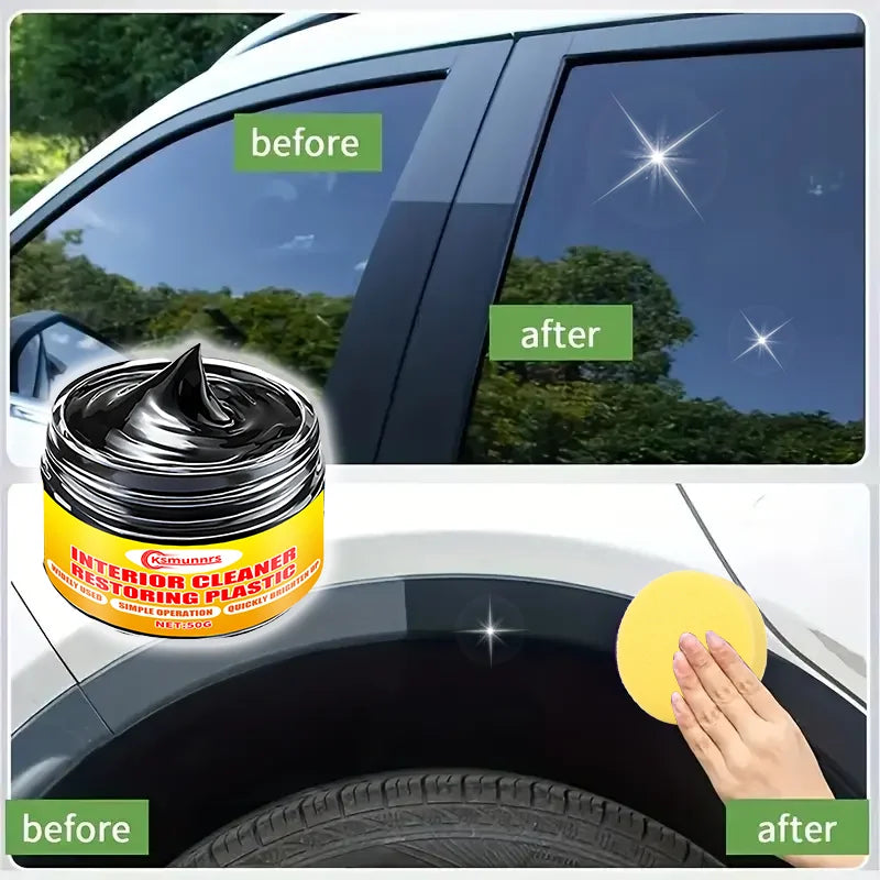Multi-purpose car repair kit: plastic parts refurbishment, interior gloss wax, tire protector