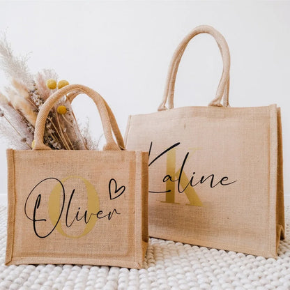 Personalized jute bags | with initials Gift for Mother's Day or JGA | Bridal party or farewell gift teachers and educators