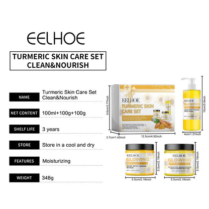 Turmeric Face Skin Care Set Temeric Cream Cleaning Face Wash Oil Control Nourishing Skin Exfolianting Cream Face Purifying Cream