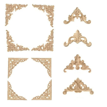 Decorative Wood Appliques and Onlays Natural Furniture Wall Door Wood Carving DIY Corner Frame Wood Craft Cabinet Wardrobe Decor