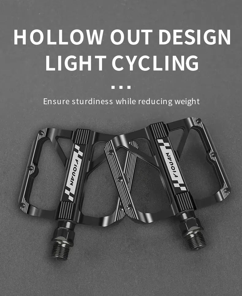 YIQUAN Bike Pedals: Chromoly Spindle + Boron Steel Axle, Dual DU Bearings, 9.5x10.7cm Non-Slip Platform w/12 Pins(283g/Pair)