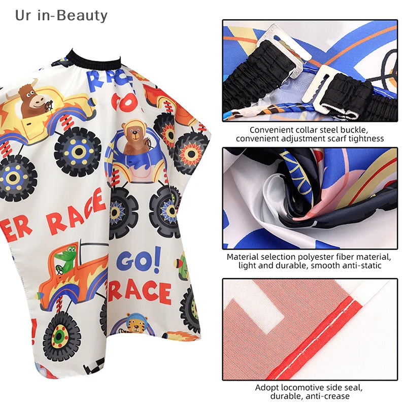 Kids Cartoon Car Haircut Hairdresser Cape Professional Hair-Cut Salon Barber Wrap Cutting Gown Hair Care Styling Supplies
