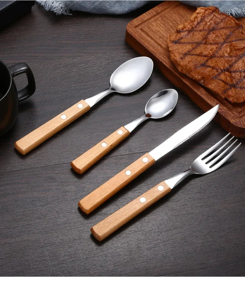 Kitchen Tableware Stainless Steel Luxury Western Dinner Set Gold Silver Cutlery Fork Spoon Knife
