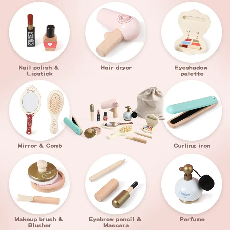 Wooden Baby Toys Simulation Cosmetics Set Pretend Makeup Toys Girls Playing House Game Children Early Education Montessori Toys