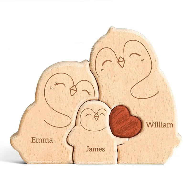 Personalized Wooden Penguin Home Ornaments-Laser Engraved Surnames Birthday Gifts Holiday Anniversary Keepsakes Memorable Gifts
