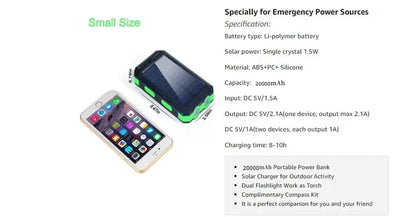 Solar Power Bank 30000mAh Portable Charging Poverbank External Battery Charger Strong Light LDE Light for huawei iphone xiaomi