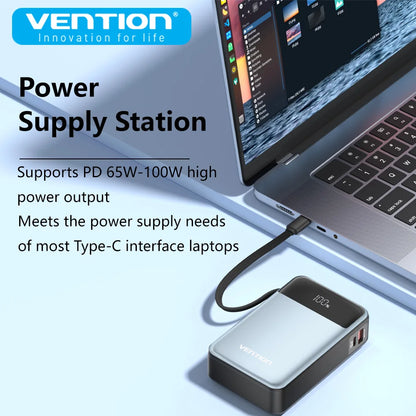 Vention Power Bank 20000mAh 65W PD Fast Charger with Built-in Type-C Cable External Spare Battery Portable Power Bank for Laptop