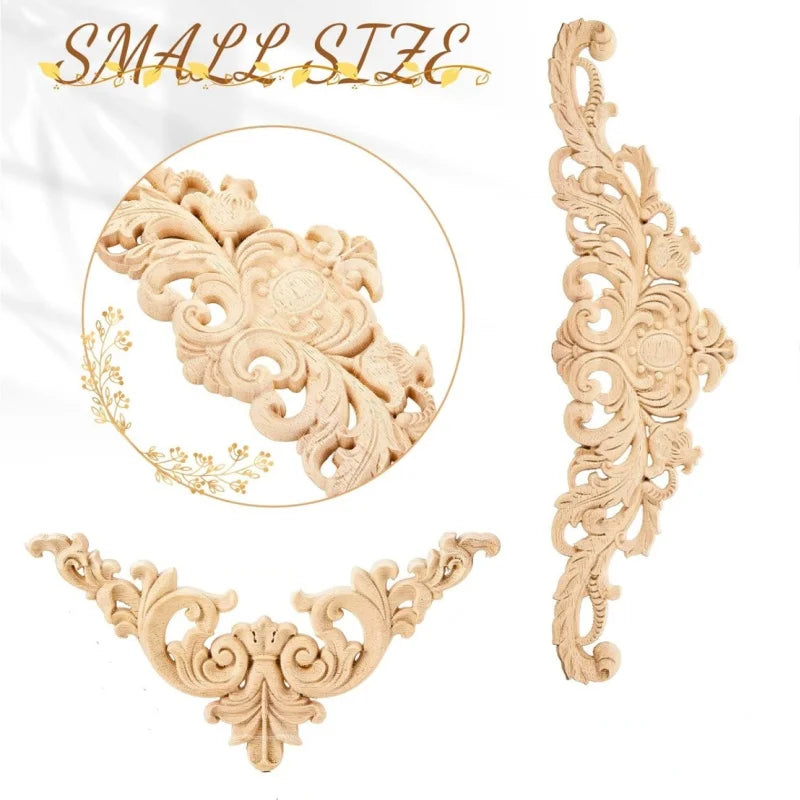 Decorative Wood Appliques and Onlays Natural Furniture Wall Door Wood Carving DIY Corner Frame Wood Craft Cabinet Wardrobe Decor