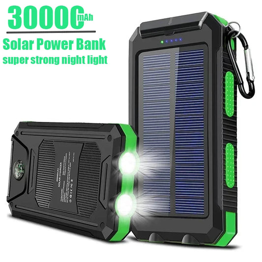 Solar Power Bank 30000mAh Portable Charging Poverbank External Battery Charger Strong Light LDE Light for huawei iphone xiaomi