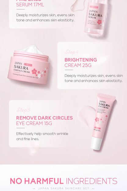 Face Skin Care Set Cleanser Sakura Essence Cream Moisturizing Toner Eye Cream Face Serum Improve Roughness & Dryness Skin Care