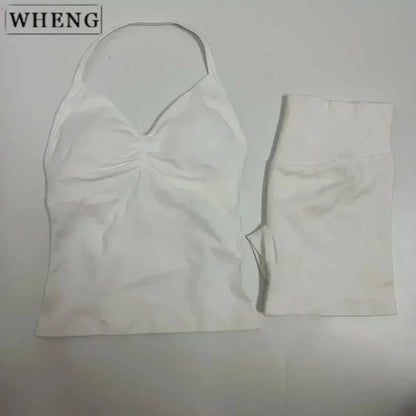 Summer fitness shape  beautiful shoulder straps  chest pillow  bra and yoga shorts  a must for fitness.