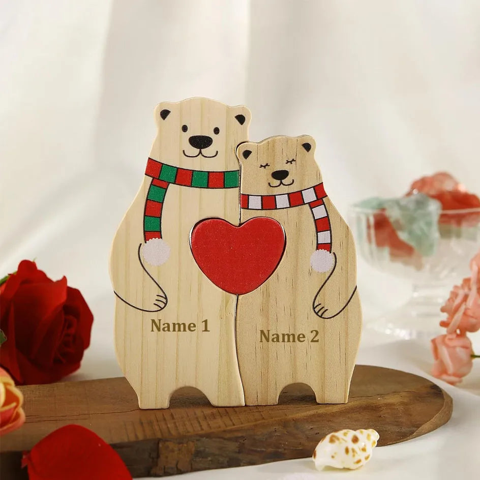 Personalized Wooden Couple Bears Puzzle With Name Custom Valentine's Day Gift For Couple Birthday House Warming Gifts Home Decor