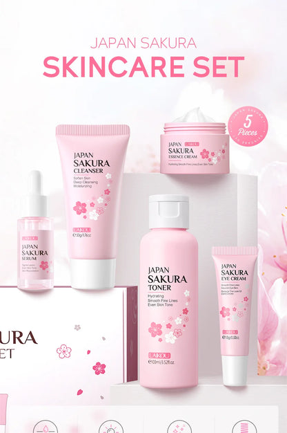 Face Skin Care Set Cleanser Sakura Essence Cream Moisturizing Toner Eye Cream Face Serum Improve Roughness & Dryness Skin Care
