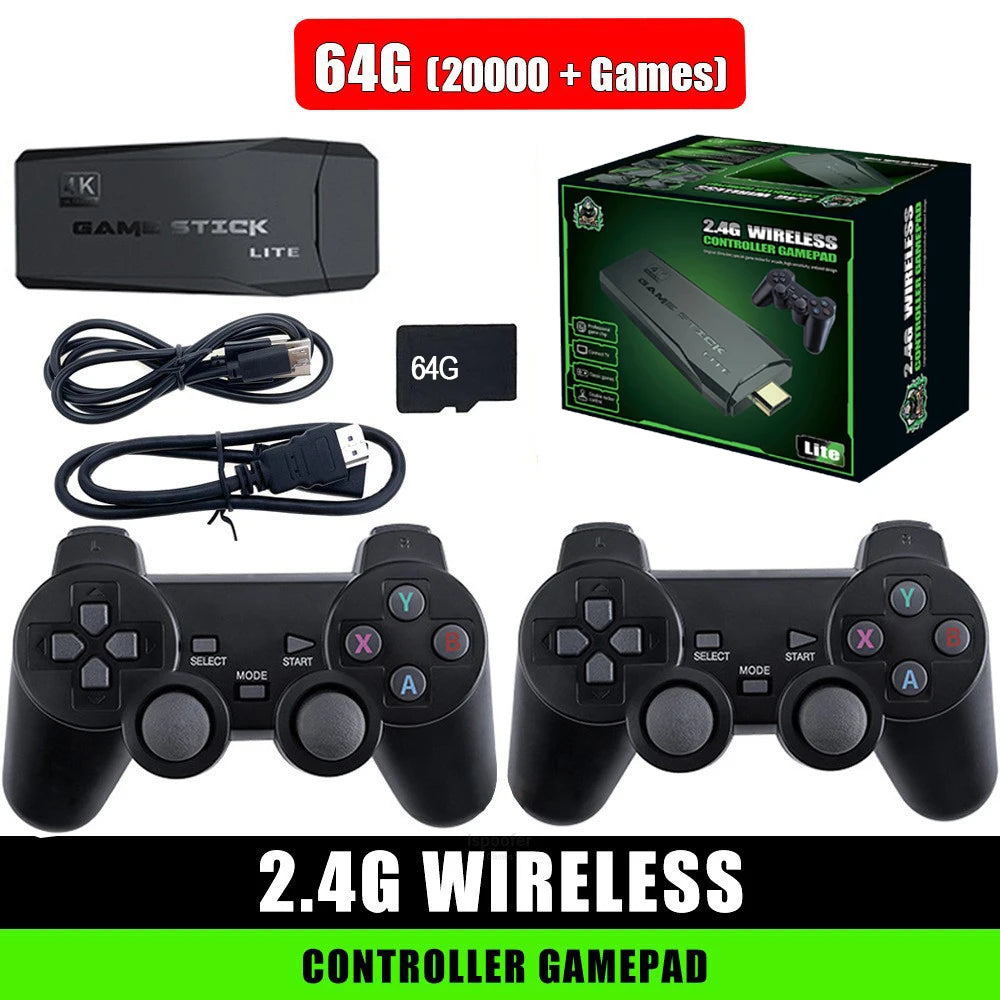 4K HD Retro Gaming Console 20000 Games 64GB 2.4G Wireless For GBA/FC/PS1/MD Portable TV Game Stick For Xmas Gift