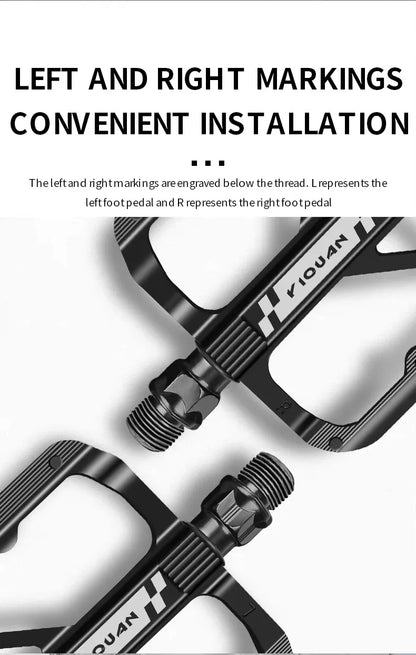 YIQUAN Bike Pedals: Chromoly Spindle + Boron Steel Axle, Dual DU Bearings, 9.5x10.7cm Non-Slip Platform w/12 Pins(283g/Pair)
