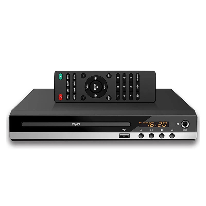 Full HD DVD Player + Remote Control 1080P High Definition CD/ EVD/ VCD Player with AV HDMI Output Microphone USB for Home TV KTV