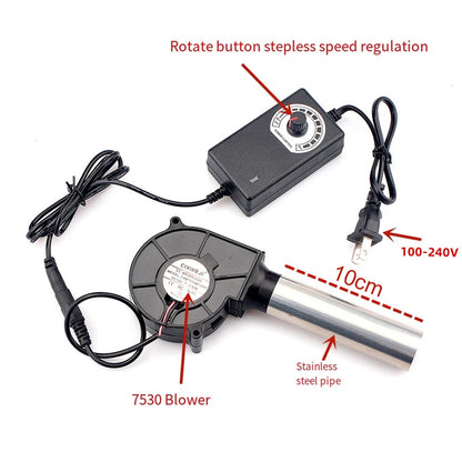220V BBQ Fan Small Blast Engine with Air Collecting Adjustable Speed Cooking Tool Handheld Barbecue Blower Camping