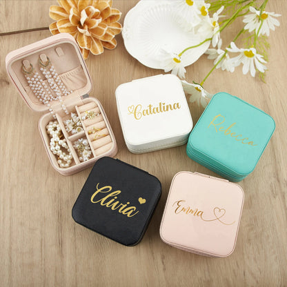 Personalized Bridesmaid Gifts Travel Jewelry Case with Name Customized Gift for Birthdays Bridesmaids Valentine Wedding Gifts