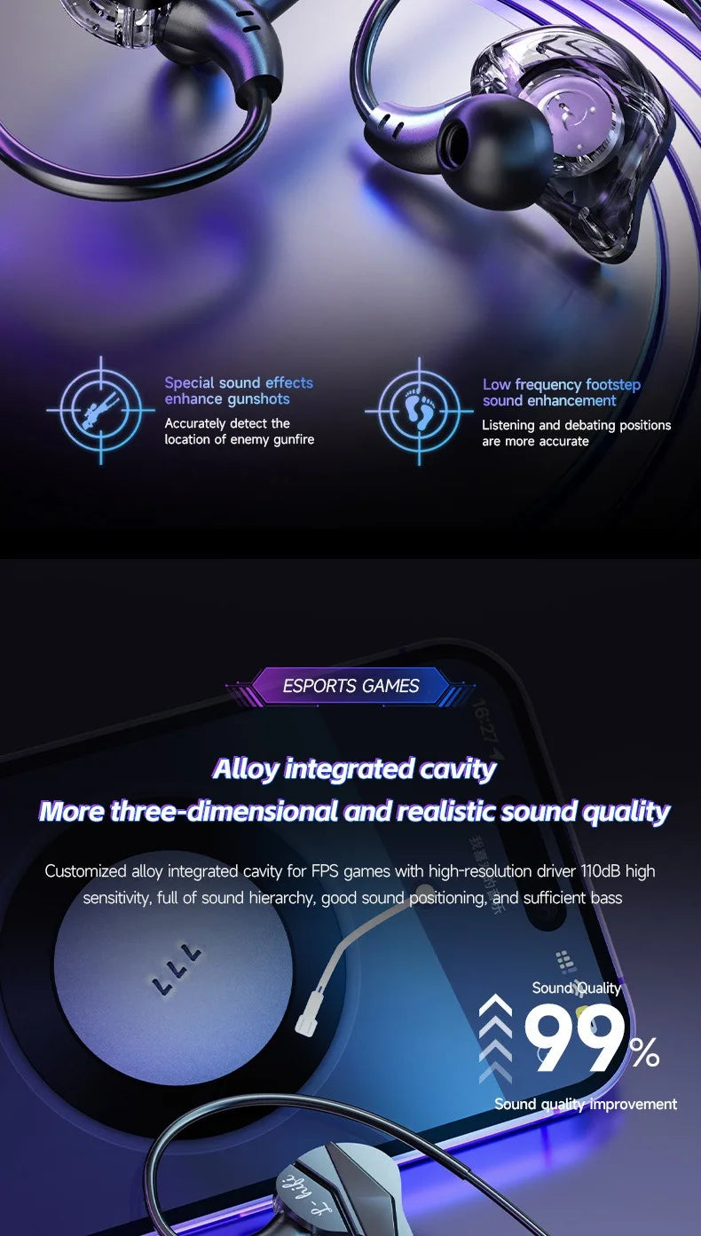 E-Sports Gaming Headset 7.1 Surround Sound Hifi Stereo Wired headphones 3.5mm/Type-C In-Ear dual Mic PUBG Gaming Earphone Earbud