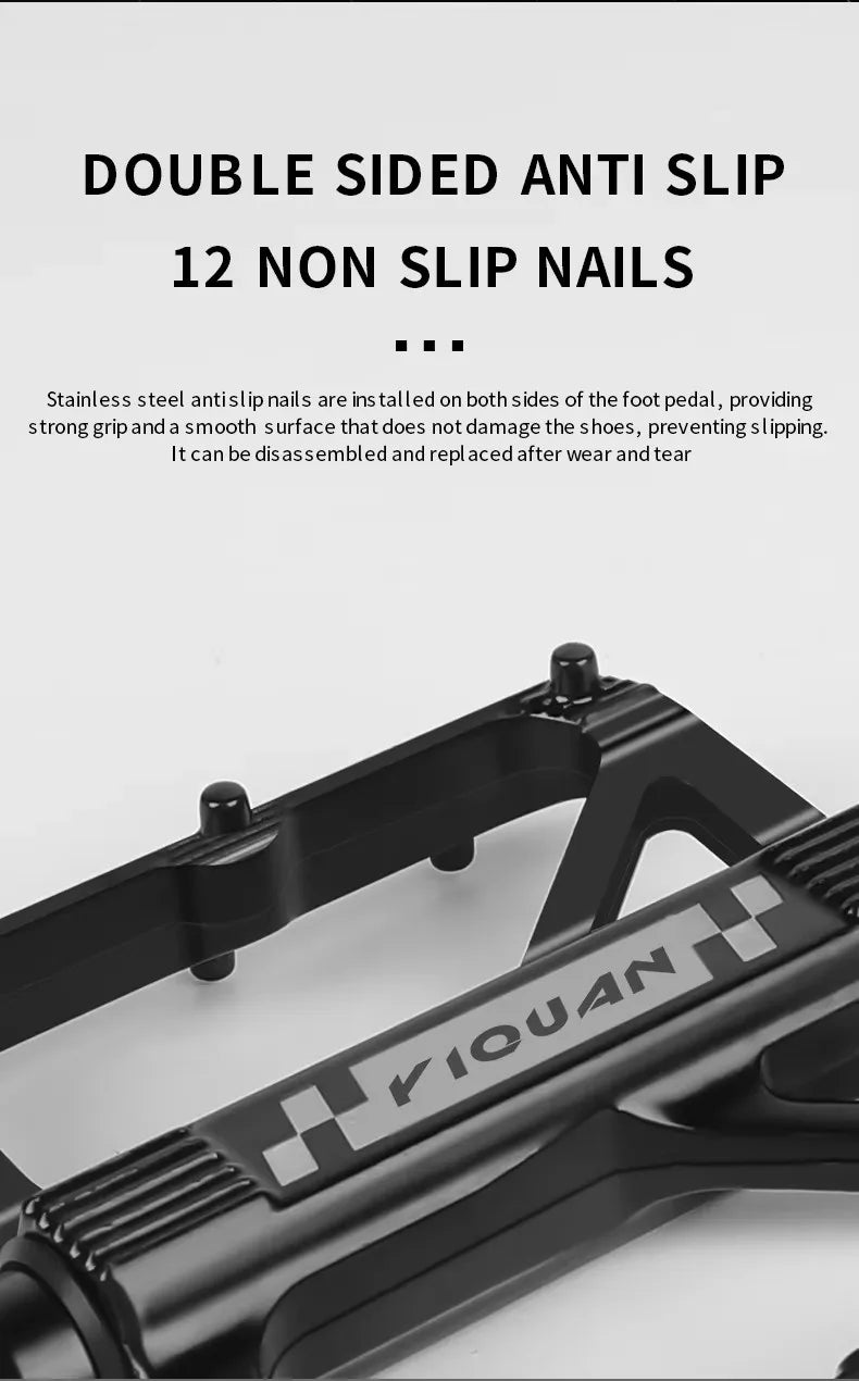 YIQUAN Bike Pedals: Chromoly Spindle + Boron Steel Axle, Dual DU Bearings, 9.5x10.7cm Non-Slip Platform w/12 Pins(283g/Pair)