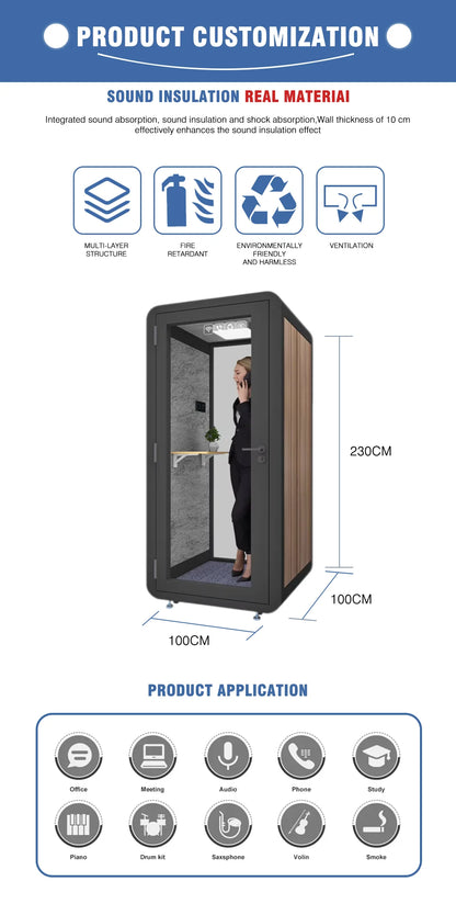 Removable Office Phone Soundproof Portable Voice Phone Pod Recording Soundproof Cabin