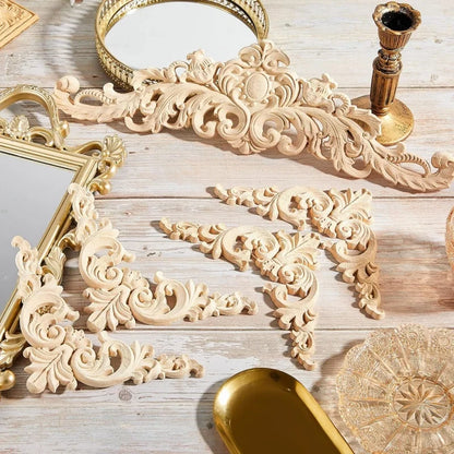 Decorative Wood Appliques and Onlays Natural Furniture Wall Door Wood Carving DIY Corner Frame Wood Craft Cabinet Wardrobe Decor