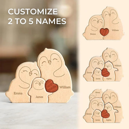 Personalized Wooden Penguin Home Ornaments-Laser Engraved Surnames Birthday Gifts Holiday Anniversary Keepsakes Memorable Gifts