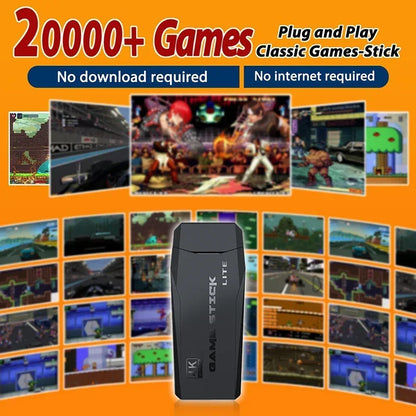 4K HD Retro Gaming Console 20000 Games 64GB 2.4G Wireless For GBA/FC/PS1/MD Portable TV Game Stick For Xmas Gift