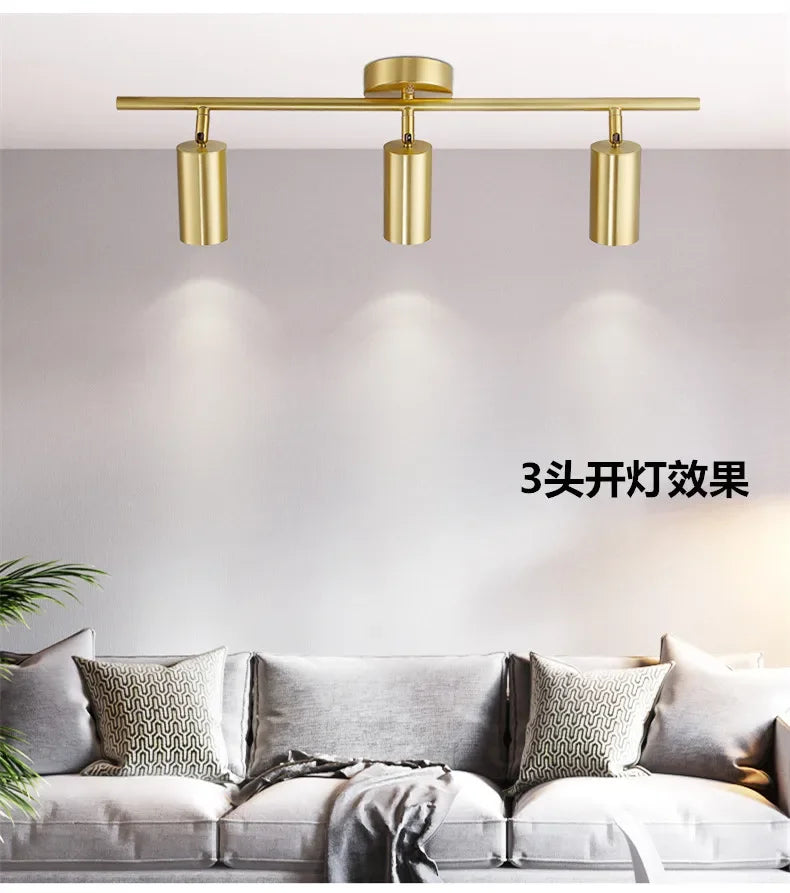 Lighting for Living Room Modern Simple Led Spotlight Gold Track Spotlight Brass Cloakroom  Room Background Wall Ceiling Light