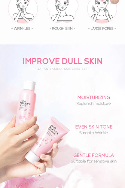 Face Skin Care Set Cleanser Sakura Essence Cream Moisturizing Toner Eye Cream Face Serum Improve Roughness & Dryness Skin Care