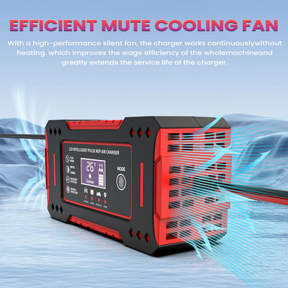 6A 12V Intelligent Car Battery Charger Car and Motorcycle Battery Charging Unit Lead-Acid Battery Repair LCD Display