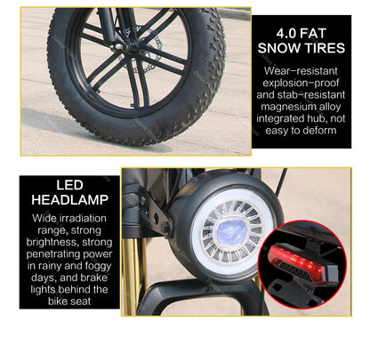 20 Inch Mountain electric bicycle For Mens Fat Tire Aluminium Alloy eBike 750W 48V Beach Snow eBikes For Adults Max Speed 45