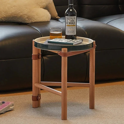 For Coffee Table, Living Room Sofa Side Table, Ceramic Tray, Solid Wood Tea Table, Creative Storage Desk, Nordic Furniture