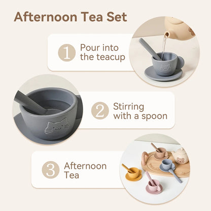 Kids Play House Toys Wooden Tea Set Pretend Make Tea Play With Teapot Teacup Afternoon Snack Role Playing Toys Boys Girls Gift