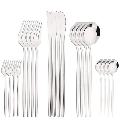 ABKW-Kitchen Tableware Silverware 20Pcs Silver Dinnerware Set Stainless Steel Dinner Cutlery Set Steak Knife Fruit Fork Spoon