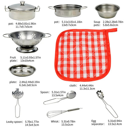 Kitchen Pretend Play Accessories Toys with Stainless Steel Cookware Pots and Pans Set,Cooking Utensils, Gifts Learning Tool
