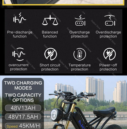 20 Inch Mountain electric bicycle For Mens Fat Tire Aluminium Alloy eBike 750W 48V Beach Snow eBikes For Adults Max Speed 45