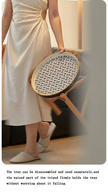 For Coffee Table, Living Room Sofa Side Table, Ceramic Tray, Solid Wood Tea Table, Creative Storage Desk, Nordic Furniture