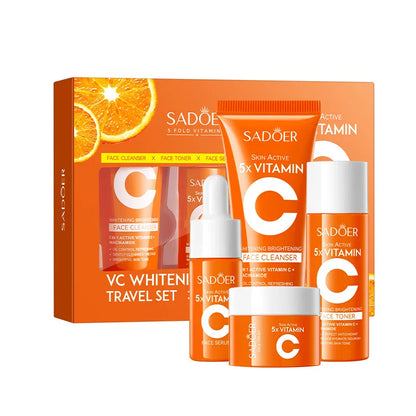 Sadoer Korean Skincare 5-Piece Set: Vitamin C Cleanser+Toner+Serum+Cream, Brightening & Moisturizing