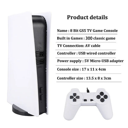 Retro GS5 Gaming Console – 300+ Classic Games, 2-Player USB Wired Controller, AV/HDMI TV Connection