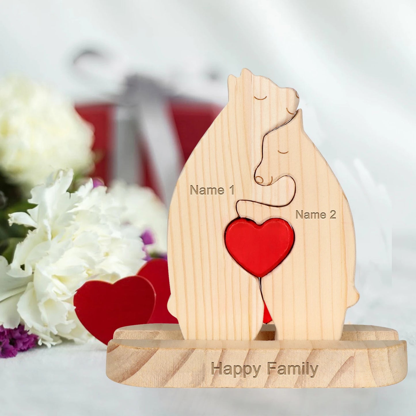 Personalized Wooden Couple Bears Puzzle With Name Custom Valentine's Day Gift For Couple Birthday House Warming Gifts Home Decor