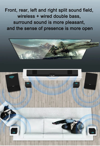 Home Theater System 7.2 Surround Sound Wireless Soundbar with Wireless Subwoofer and Remote Control