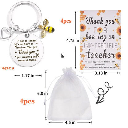 Personalized Teacher Gift Set – 4 Keychains + Cards + Organza Bags | Custom Thank You Gifts for Teacher’s Day or Graduation