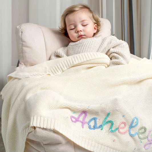 Personalized Baby gifts  Blanket with Name Custom Knited  Baby Blanket with Embroidery name Baby Newborn kids girls boys