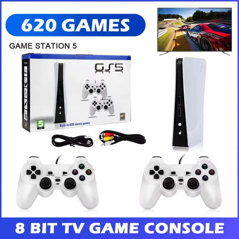 Retro GS5 Gaming Console – 300+ Classic Games, 2-Player USB Wired Controller, AV/HDMI TV Connection